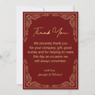 Carte De Correspondance or indien élégant rouge merci mariage