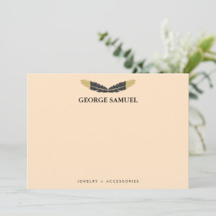 Carte De Correspondance Or Rose Tendance Avec Plumes Bohème Et Dorure