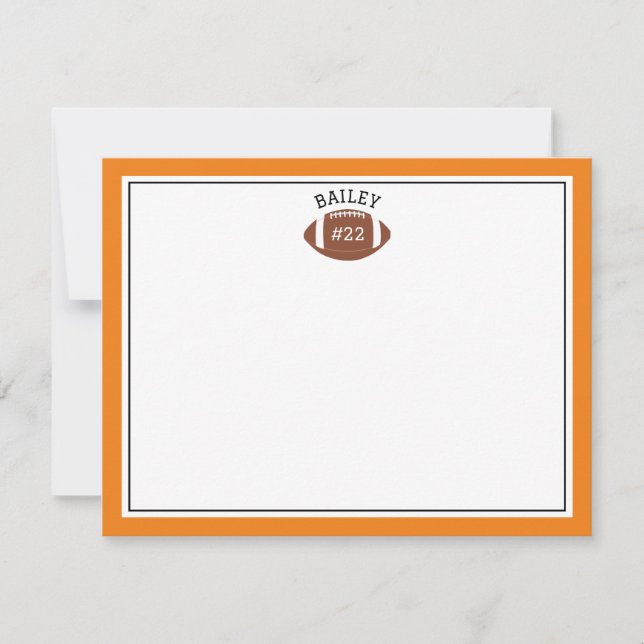 Carte de correspondance orange Football nom et num (Devant)