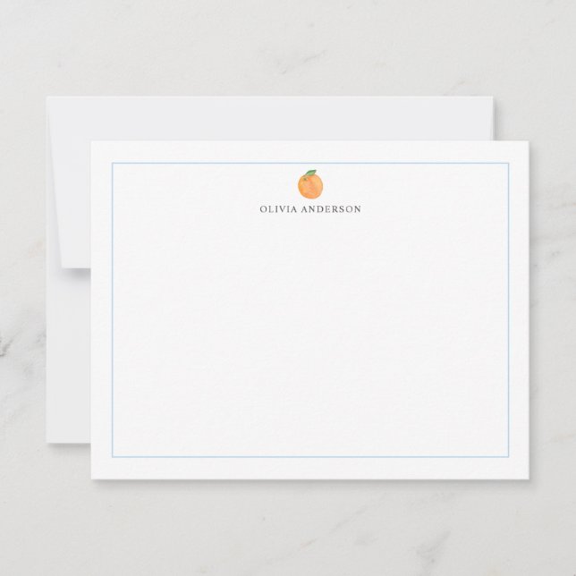 Carte De Correspondance Orange Fruit Blue Border Personalized Stationery (Devant)