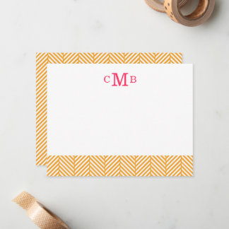 Carte De Correspondance Orange Herringbone personnalisé Monogramme papeter