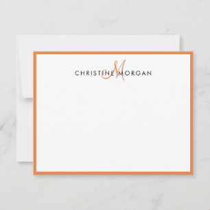 Carte De Correspondance Orange simple chic minimaliste nom monogramme