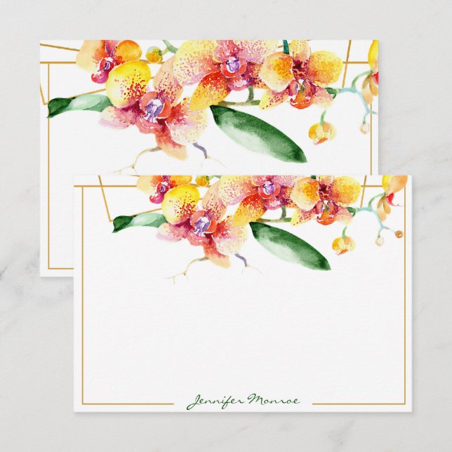 Carte De Correspondance Orchidées rouges et jaunes personnalisées (Devant / Derrière)