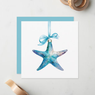Carte De Correspondance Ornement de Noël de poisson-étoile bleu personnali