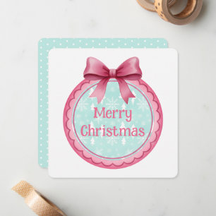Carte De Correspondance Ornement de Noël rose et aqua