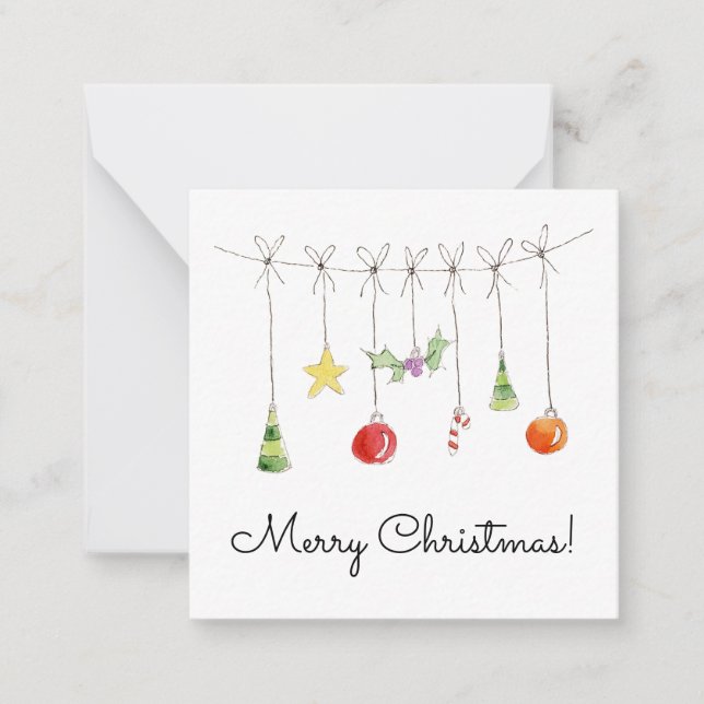 Carte De Correspondance Ornements de Noël sur une ficelle (Devant)