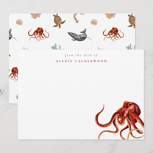 Carte De Correspondance Otopus aquarelle moderne Personnalisé (Devant / Derrière)