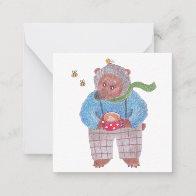 Carte De Correspondance Ours, abeilles et cappuccino (Devant)