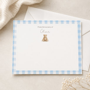 Carte De Correspondance Ours en peluche à carreaux bleus pour la nurserie