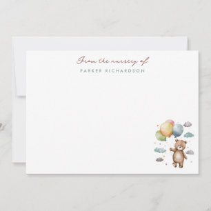 Carte De Correspondance Ours et ballons Teddy Nursery Merci bleu