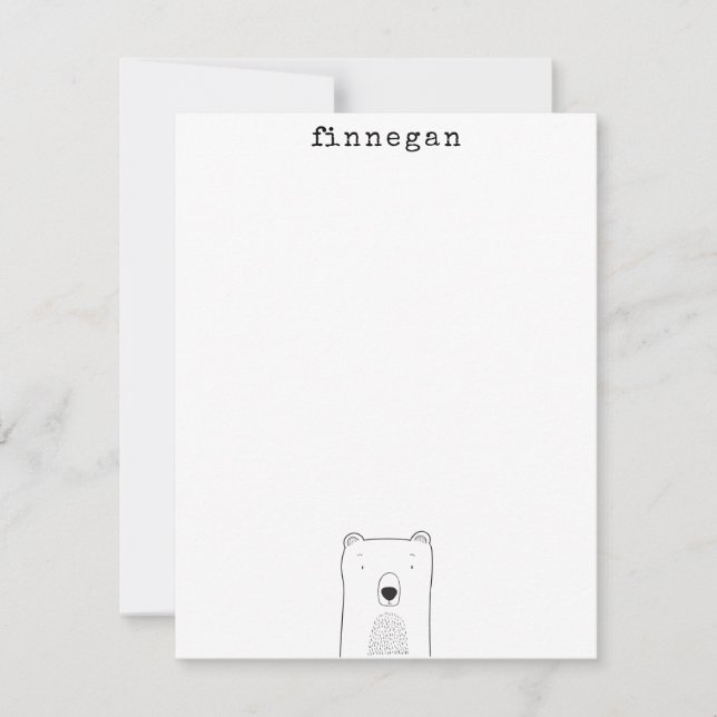Carte De Correspondance Ours mignon Illustration de ligne simple Nom perso (Devant)