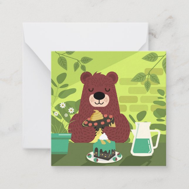 Carte De Correspondance Ours Mignonne Profitant D'Un Gâteau (Devant)