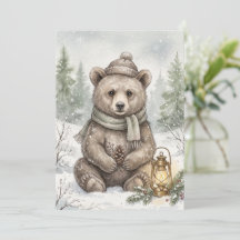 Ours vintage de la forêt hivernale aquarelle
