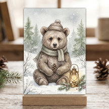 Ours vintage de la forêt hivernale aquarelle