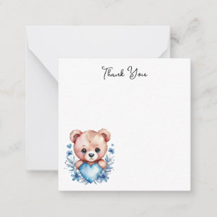 Carte De Correspondance Ourson aquarelle mignon, Merci Cœur Bleu