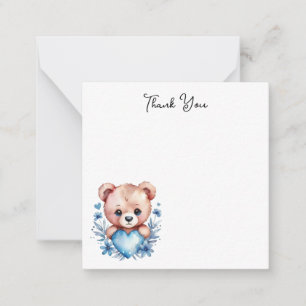 Carte De Correspondance Ourson aquarelle mignon, Merci Cœur Bleu