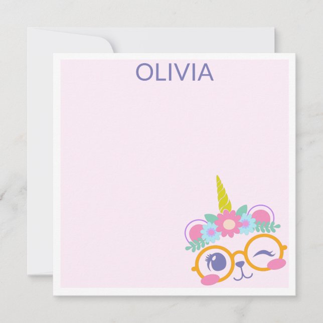 Carte De Correspondance Ourson licorne mignon avec couronne de fleurs (Devant)