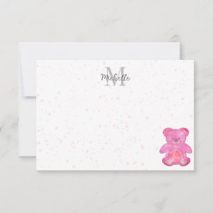 Carte De Correspondance Ourson Mignon Bébé En Rose Personnalisé