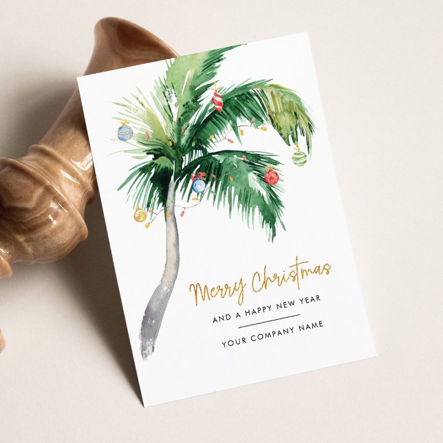 Carte De Correspondance Palmier Aquarelle Business Noël (Palm Tree Merry Christmas Business Greetings Card)