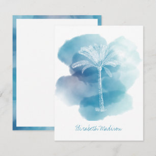 Carte De Correspondance Palmier blanc sur aquarelle bleue Personnalisé