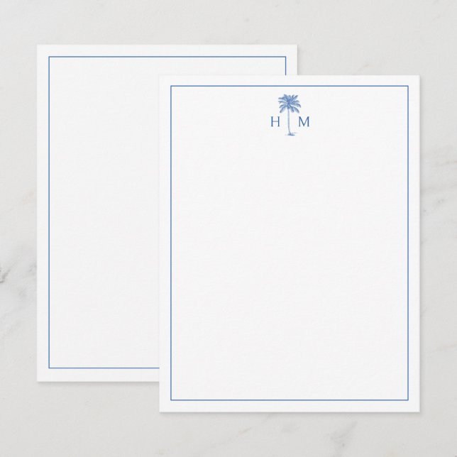 Carte De Correspondance Palmier bleu et blanc Monogramme de palmier (Devant / Derrière)