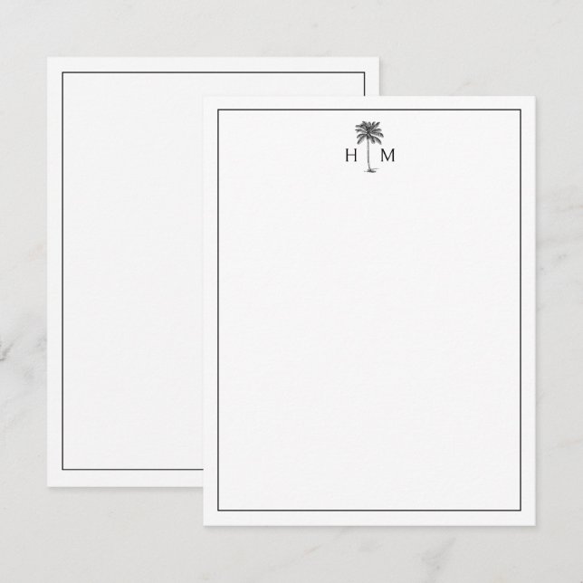 Carte De Correspondance Palmier noir et blanc Monogramme de palmier (Devant / Derrière)