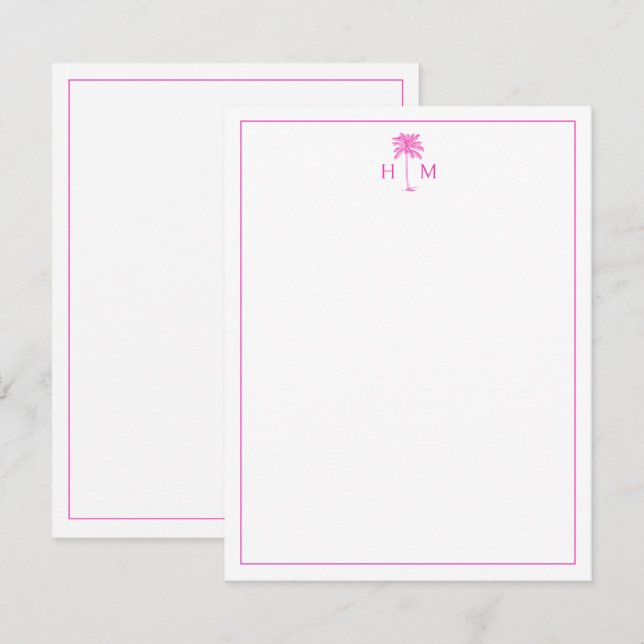 Carte De Correspondance Palmier rose et blanc Palmier Monogramme (Devant / Derrière)