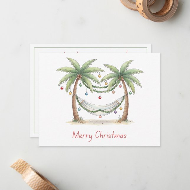 Carte De Correspondance Palmiers de Noël côtiers avec hamac (Devant/Arrière en situation)