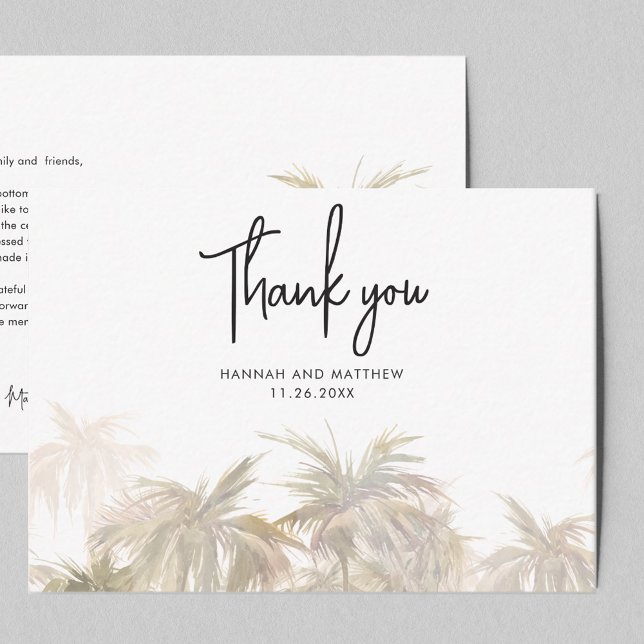 Carte De Correspondance Palmiers Merci Mariage Lettré à la main (Palm Tree Destination Wedding Thank You Note Card)