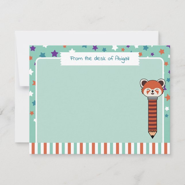 Carte De Correspondance Panda rouge vert de mer du bureau de votre nom (Devant)