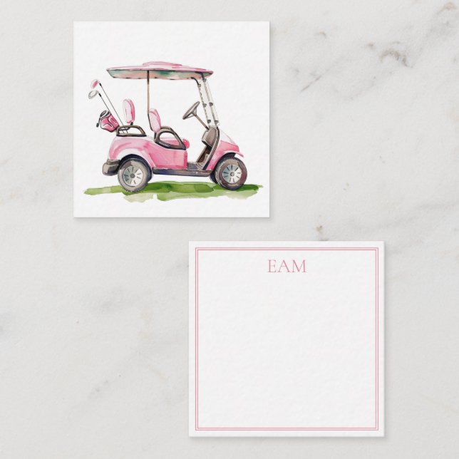Carte De Correspondance Panier de golf rose Preppy Monogramme (Devant / Derrière)