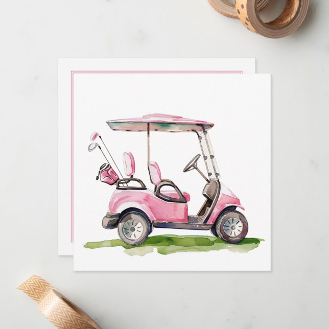 Carte De Correspondance Panier de golf rose Preppy Monogramme (Devant/Arrière en situation)
