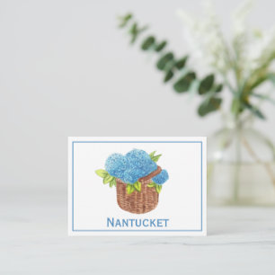 Carte De Correspondance Panier Nantucket personnalisé avec Hydrangeas bleu