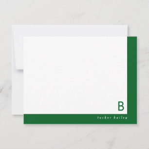 Carte De Correspondance Papeterie à bande foncée verte Monogram Corner