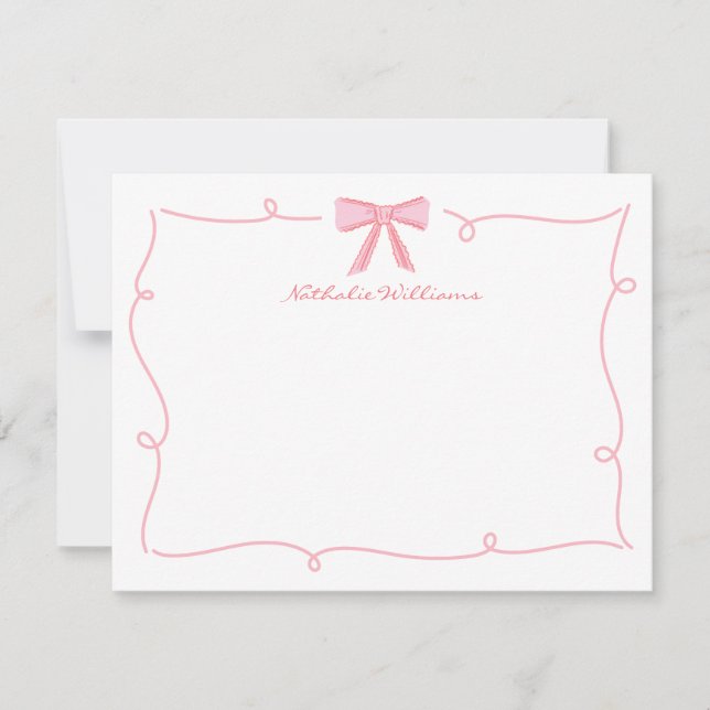 Carte De Correspondance Papeterie à bord ondulé avec un nœud rose féminin  (Devant)