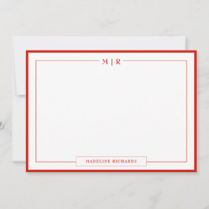 Carte De Correspondance Papeterie à bordure rouge bonbon à monogramme clas