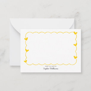 Carte De Correspondance Papeterie à cœur à bordure ondulée moutarde simple