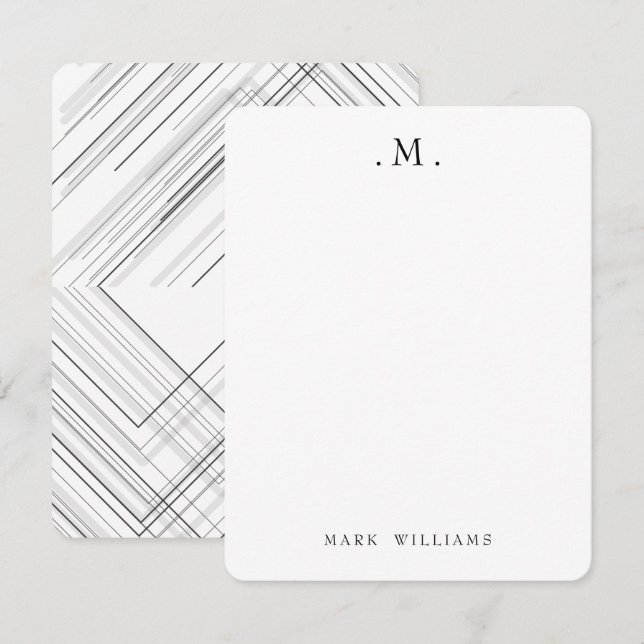 Carte De Correspondance Papeterie à monogramme à lignes géométriques éléga (Devant / Derrière)