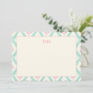 Carte De Correspondance Papeterie à motif vert chic avec monogramme