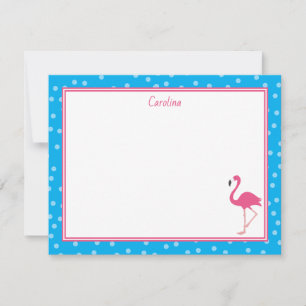 Carte De Correspondance Papeterie Bleue à pois rose tropical flamingo