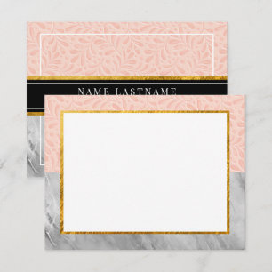 Carte De Correspondance Papeterie botanique élégante en marbre et rose