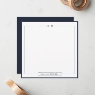 Carte De Correspondance Papeterie classique à bordure bleu marine monogram