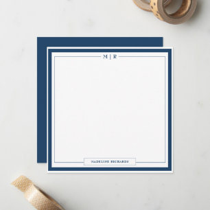 Carte De Correspondance Papeterie classique à bordure bleu marine monogram