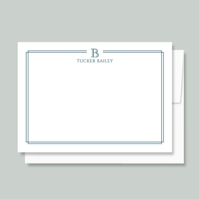 Carte De Correspondance Papeterie Classique à Bordure Bleu Marine Monogram (Créateur téléchargé)