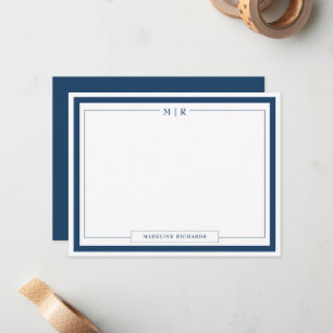 Carte De Correspondance Papeterie Classique à Bordure Bleue Marine Monogra
