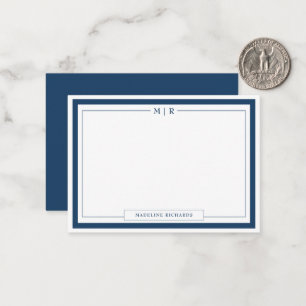 Carte De Correspondance Papeterie classique à monogramme avec bordure bleu