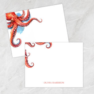 Carte De Correspondance Papeterie côtière au poulpe à l'aquarelle