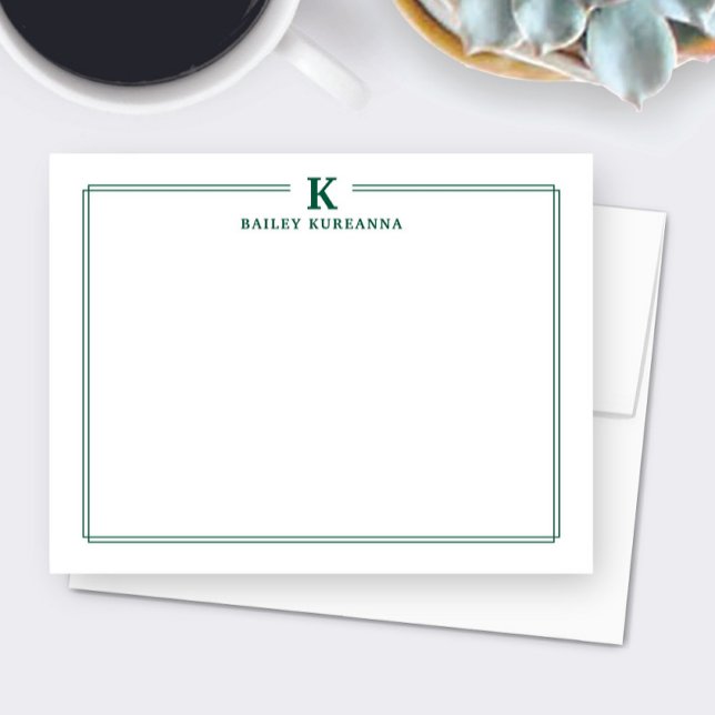 Carte De Correspondance Papeterie de base minimaliste avec bordure verte c (Créateur téléchargé)