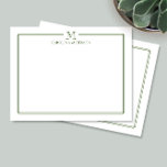 Carte De Correspondance Papeterie de bordure vert foncé initiale moderne<br><div class="desc">Ce design présente une fine double bordure avec un espace pour un monogramme et un nom ainsi qu'un design au dos coordonné. Cliquez sur le bouton Personnaliser si vous souhaitez ajuster les éléments du design et/ou modifier davantage le texte ! Des variations de ce design, des couleurs supplémentaires, ainsi que...</div>