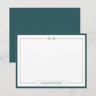 Carte De Correspondance Papeterie de bordure vert fumée à monogramme class
